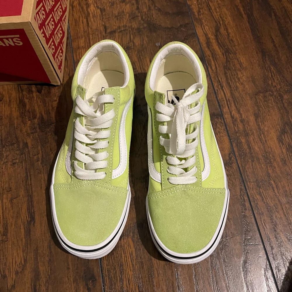 Old-school sharp green true white vans
